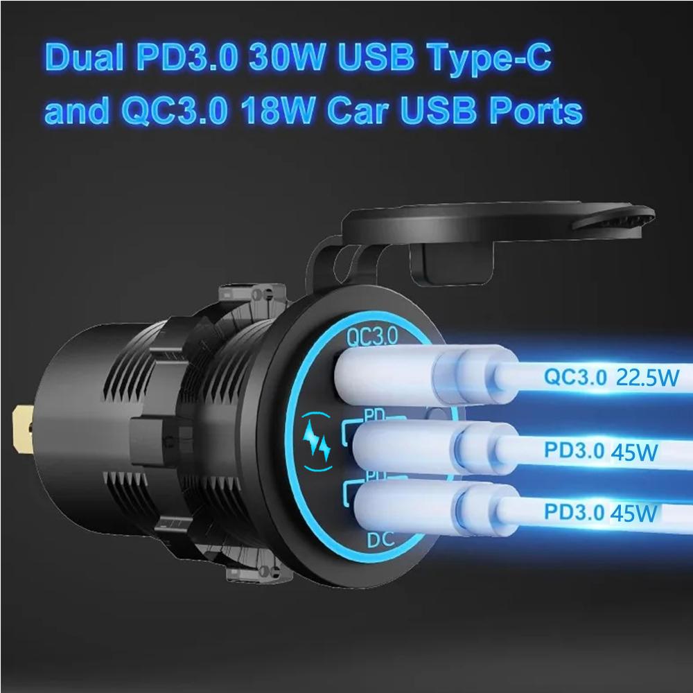 3 порта быстрой зарядки Dual PD & QC 3.0 112 Вт апертура автомобильное зарядное устройство розетка для 12 В 24 В мотоцикл лодка морской грузовик квадроцикл