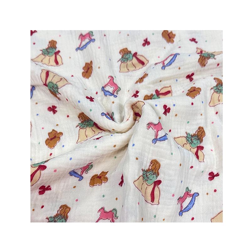 Двухслойная ночная рубашка из набивного хлопкового крепа с мятой тканью