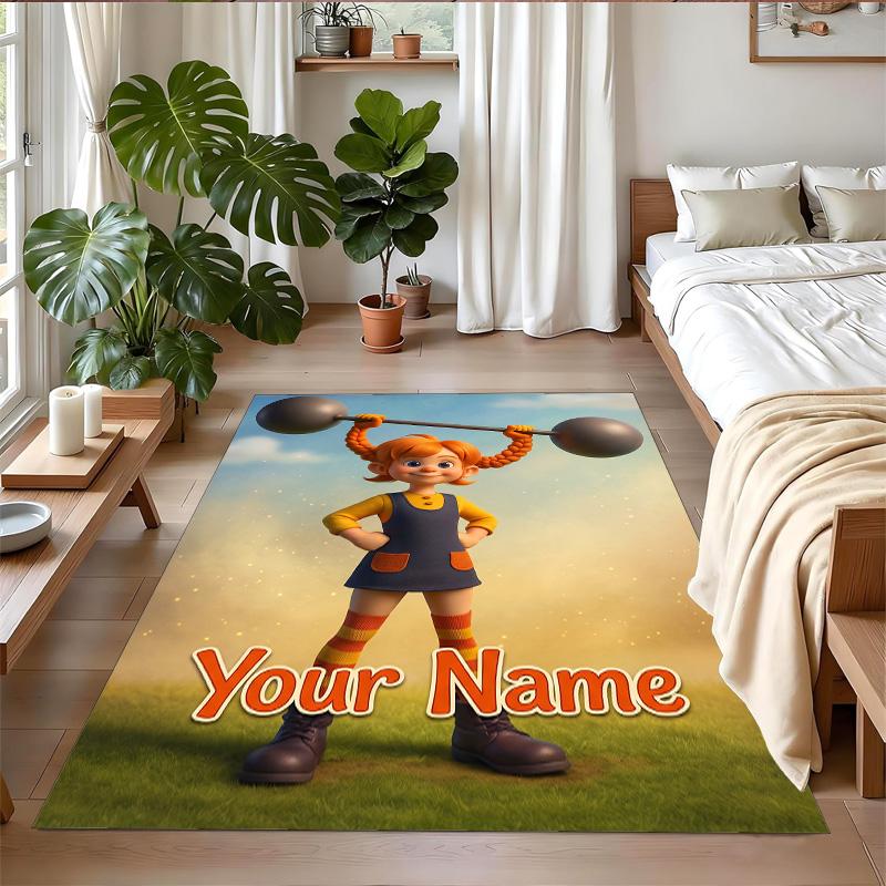 Crystal Velvet Rug Custom Name Text, Soft Non Slip Floor Mat Home DecorPippi Longstocking