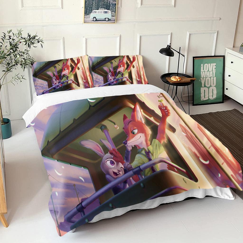 Зверополис Джуди Ник Комплект Пододеяльника Одеяло Постельное Белье 3D Детский Комплект Постельного Белья 3-Piece 1 Пододеяльник Размер King Size