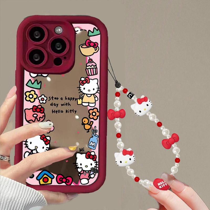 Зеркало для макияжа Браслет Hello Kitty Чехол для Samsung Galaxy S26 Ultra S25 FE 5G S24 S23 S22 Ultra Plus A56 A54 A53 A17 5G