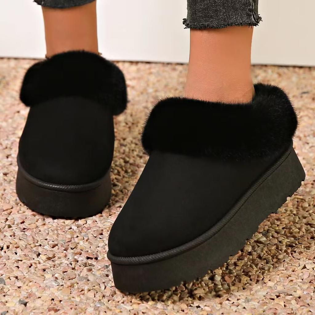 Fashion Fluffy Faux Fur Platform Snow Boots Women Thermal Plush Slip On Winter Boots Woman Thick Sole Non Slip Warm Cotton Padded Shoes