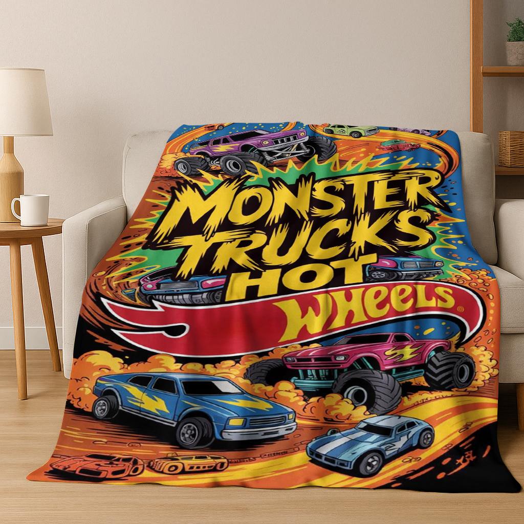 Мультяшное одеяло из фланели с изображением гоночного автомобиля Hot Wheels, Уютное мягкое покрывало для дома, спальни, кровати, дивана, Пикника, Подарок для ребенка