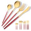 16Pcs Tableware Dinnerware Set Red Gold Cutlery Set Stainless Steel Fork Knife Teaspoon Dinner Silverware Kitchen Flatware Set