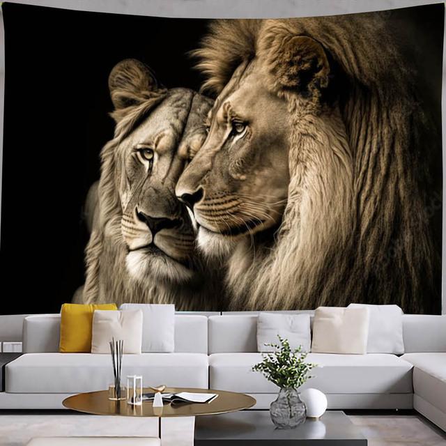 Гобелен с животными, настенный гобелен для спальни, лев, тигр, жираф, лиса, гобелены, декор для гостиной, эстетический декор, искусство хиппи