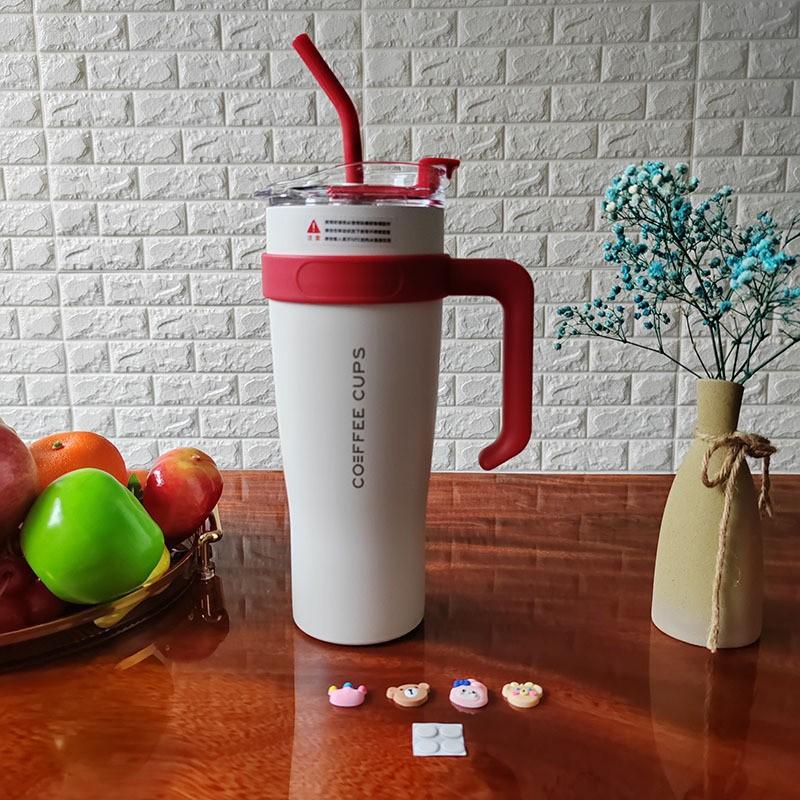 40 унций/1200 мл большой емкости термос из нержавеющей стали кружка с трубочкой для кофе и чая термокружка для путешествий в машине с ручкой