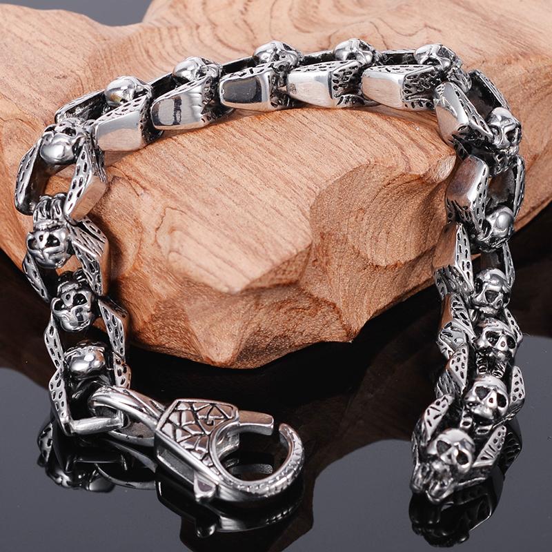 Панк-рокер, браслет с черепом, мужские однотонные мужские браслеты из нержавеющей стали 316L, готические украшения, аксессуары для Хэллоуина