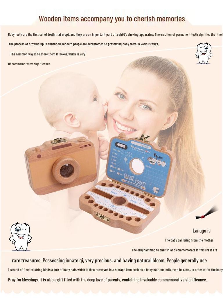 Wooden Baby Tooth & Lanugo Preservation Box - Children's Camera Design