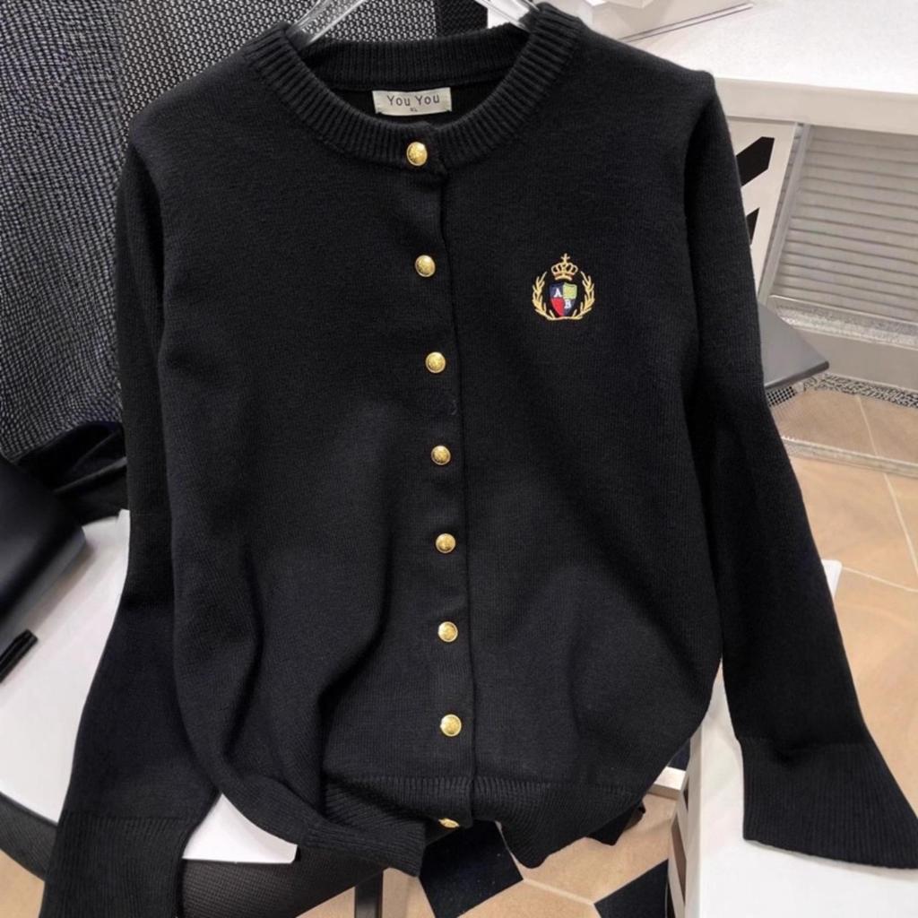 Женский кардиган большого размера в стиле ретро преппи с вышивкой - Весенняя повседневная приталенная вязаная верхняя одежда