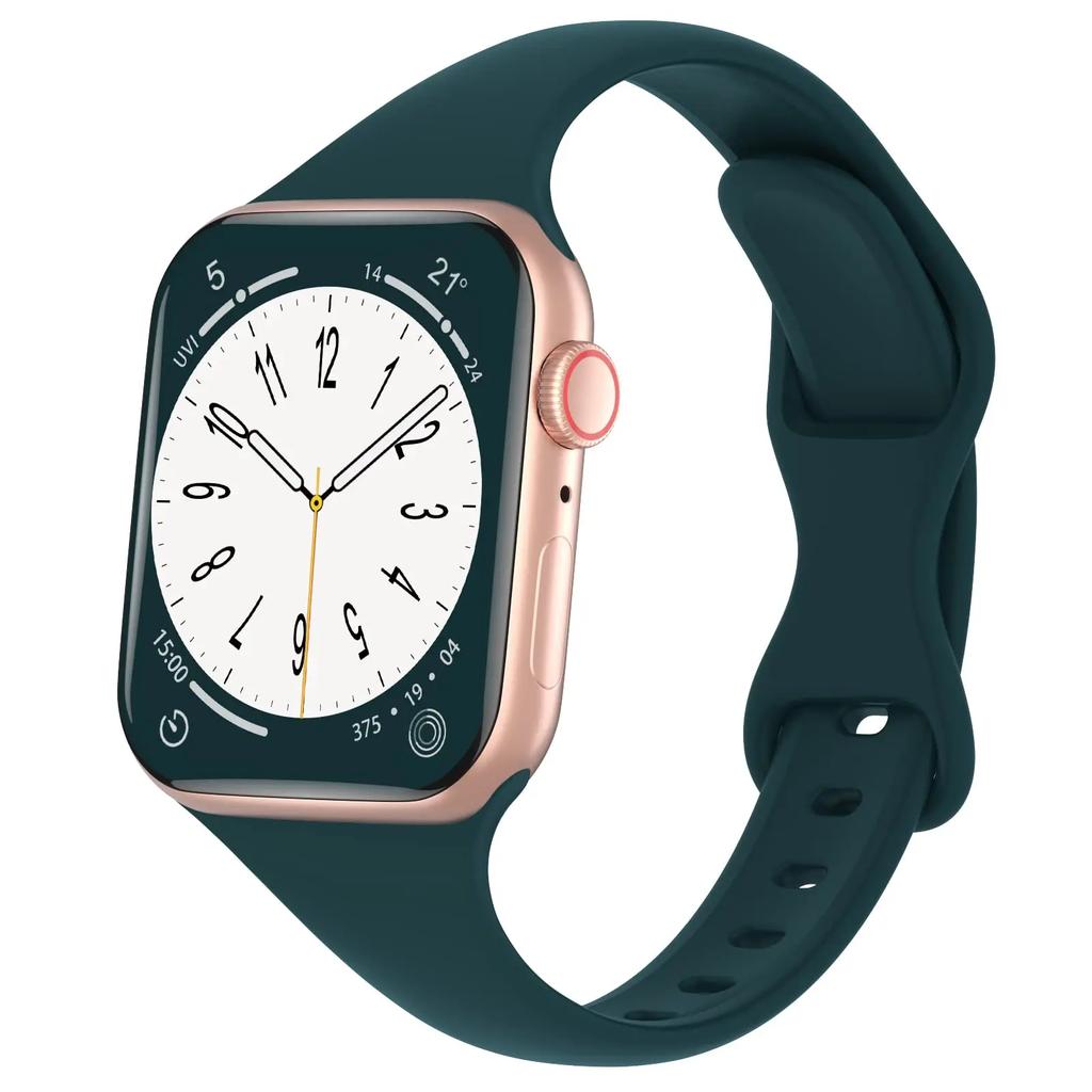 Тонкий силиконовый ремешок для Apple Watch 45 мм 44 мм 40 мм 41 мм 42-38 мм спортивный браслет для iWatch Series 8 7 SE 3 4 5 6 9 10 Ultra 2 49 мм