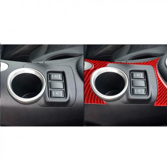 Red Carbon Fiber Interior Center Cupholder Cover Trim For Nissan 370Z 2009-