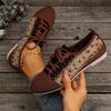 Women's Round Toe Flats Shoes Women Fashion Autumn Casual Lace-up Shoes Knitted Mesh Breathable Flat Shoes Woman Sneakers