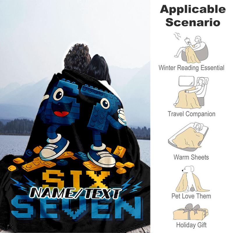 1PC Custom Name "Brick Character Adventure" flannel blanket versatile,all-season throw suitable for the living room,bedroom,camping,travel,and gift