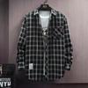 Модели Весна и Осень Рубашка в клетку с лацканами с длинными рукавами Мужская универсальная ретро повседневная рубашка Блузка Куртка Мужская полосатая рубашка в клетку
