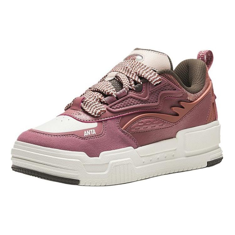 Anta Slip Resistant Abrasion Resistant Low top Skateboard Shoes Women's Pink White 122418041-4