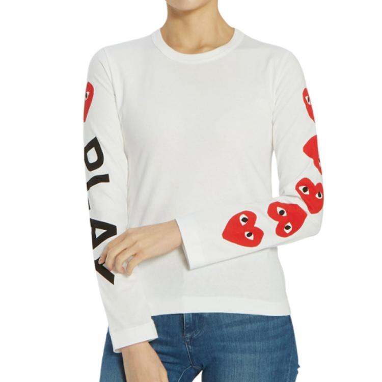 Comme des Garçons PLAY (WMNS) COMME des GARCONS PLAY Футболка с длинным рукавом 5 сердец 'Белый' Женская AZ-T261-051-1