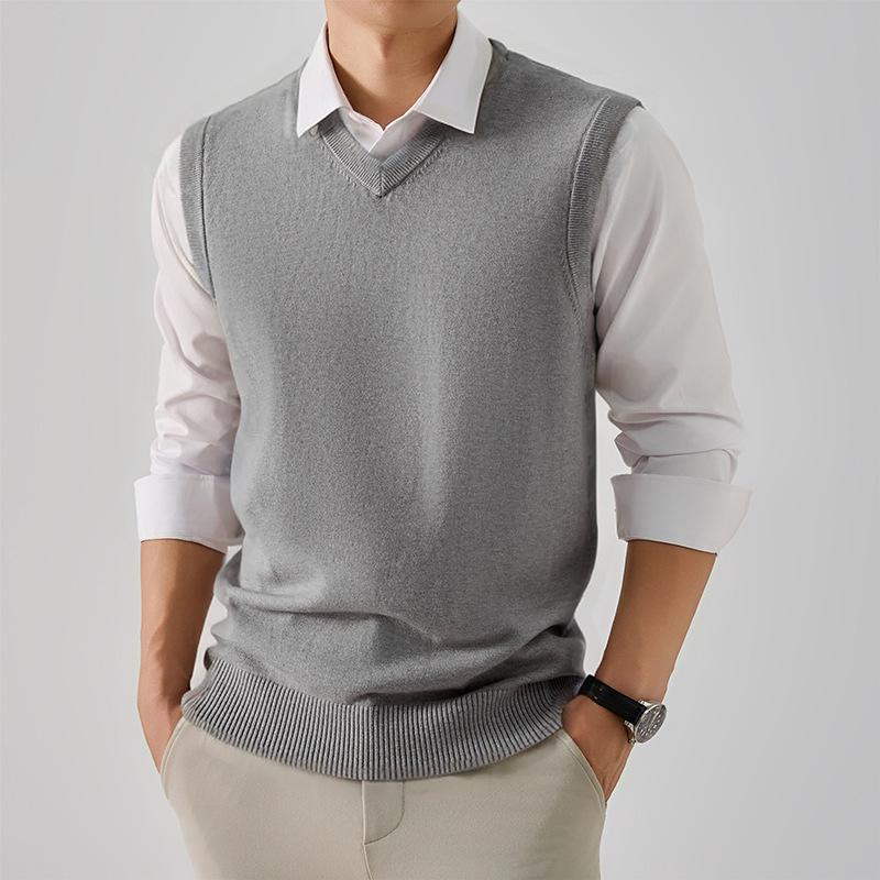 Мужской осенне-зимний вязаный жилет без рукавов из шерсти - Business Casual и удобный свитер.