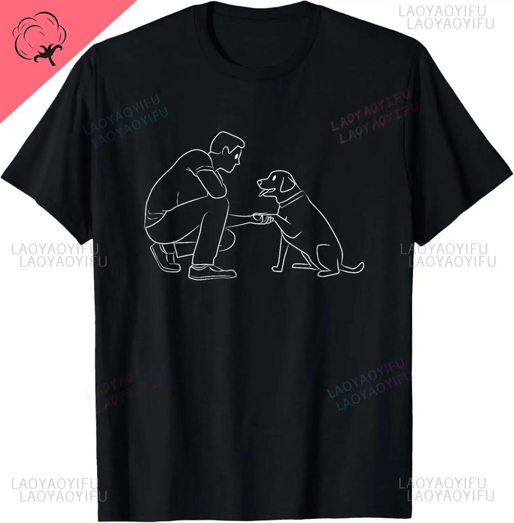 Dog and People Punch Hand Dog Man Friendship Bump Dog's Paw T-Shirt Men Women Clothing Pet Streetwear