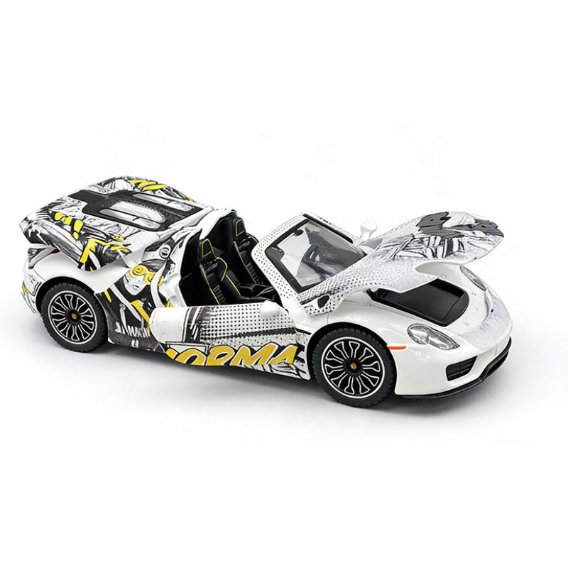 1/24 Porsche 918 Spyder Суперкар Металлическая модель автомобиля Со звуком и светом Инерционный Детская игрушка Коллекционные предметы Подарок на день рождения