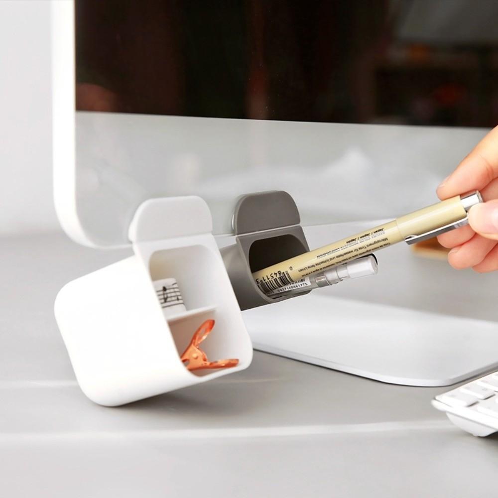 Clip-on Desk Pen Holders Plastic Wall Mounted Storage Box PC Screen Pen Holder Stationery Storage
