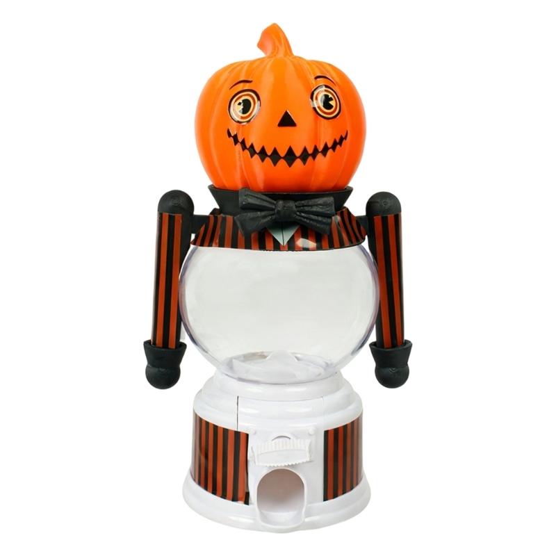 -O'-Lantern Candy Machine for Halloween Parties, Freestanding Plastic Dispenser with Clear Globe, Turn Knob, Banded Base and Necktie Design