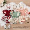 Newborn Floral Lace Bow Jumpsuit Dress for Baby Girls
