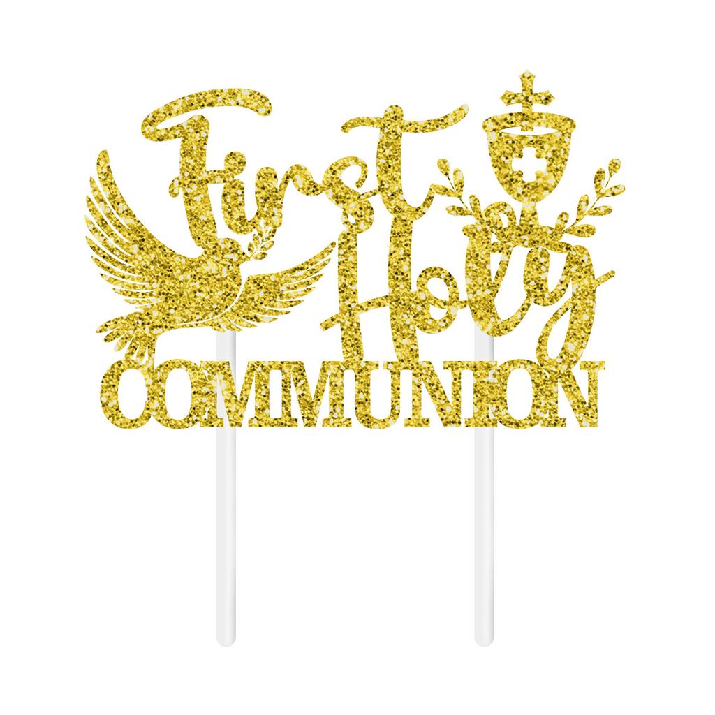 Первое Причастие Купание Крещение Ребенок День Рождения Вечеринка Оформление Золотая Пыль Торт Топпер Кастомизация