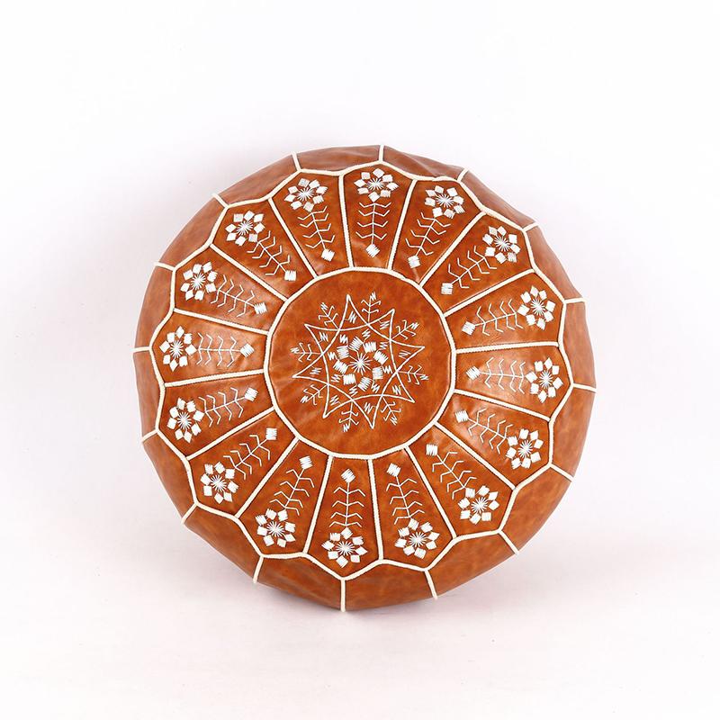 Home Decor Moroccan PU Leather Pouf Embroider Craft Ottoman Footstool Mediterranean Style Artificial Leather Unstuffed Cushion