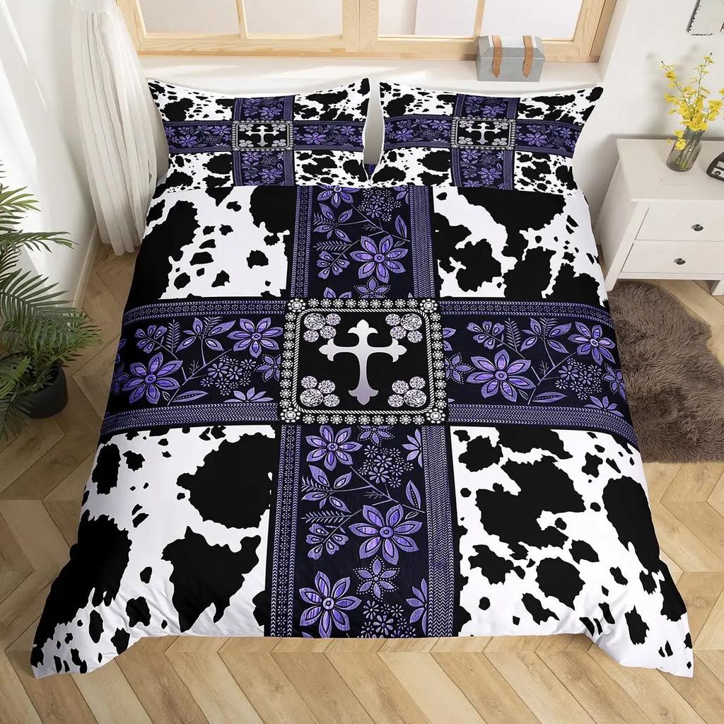 Пододеяльник с коровьим принтом Queen Vintage Floral Комплект постельного белья для девочек, мальчиков, мужчин, в стиле вестерн, фермерское животное, бычья шкура, одеяло