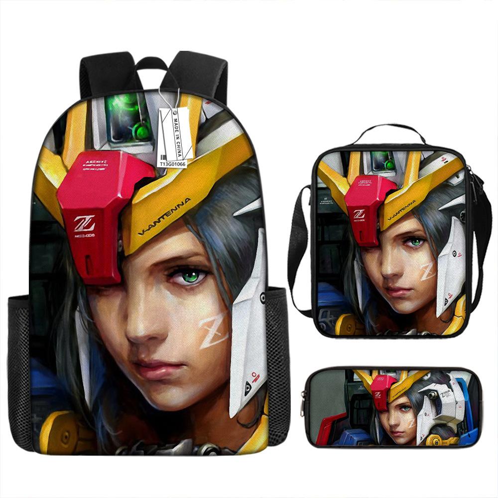 Школьный рюкзак Gundam Mecha для мальчиков и учеников начальной школы, сверхлегкий рюкзак с защитой от ударов, детский рюкзак в стиле анимации, набор из трех предметов.