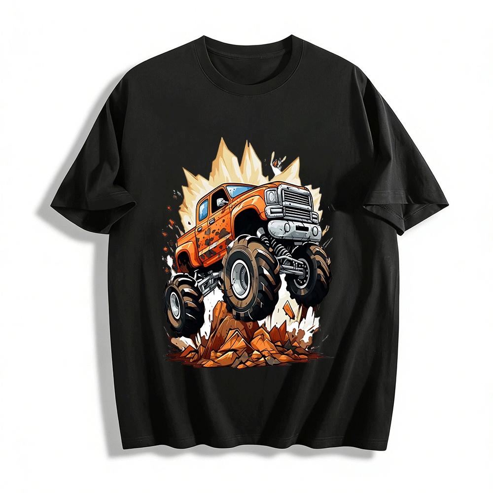 Крутая футболка с графикой Монстр-трак, ломающий скалы, Повседневная мужская футболка, Футболка из чистого хлопка