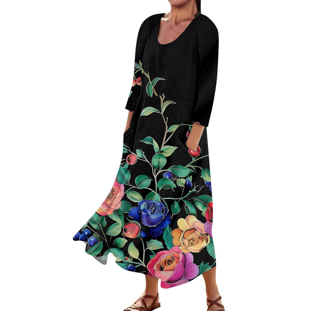 Платье для женщин, весеннее повседневное модное платье в стиле бохо с рукавами 3/4 для праздника, большого размера