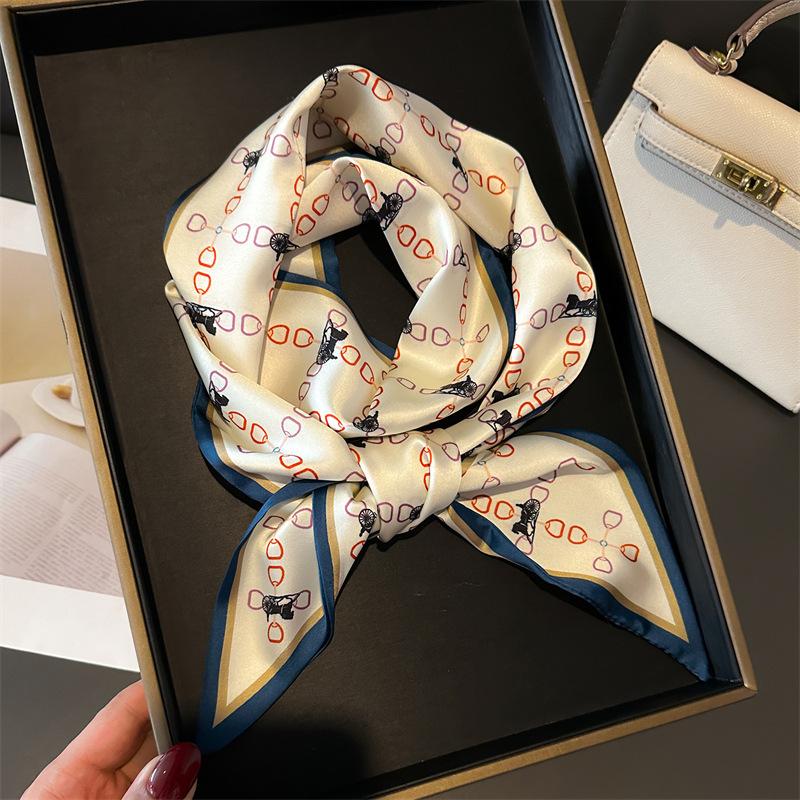 Women Luxury Design Silk Scarf Satin Hair Hairband Tie Neck Scarf Narrow Slanted Ribbon Neckerchief For Wedding Occupation