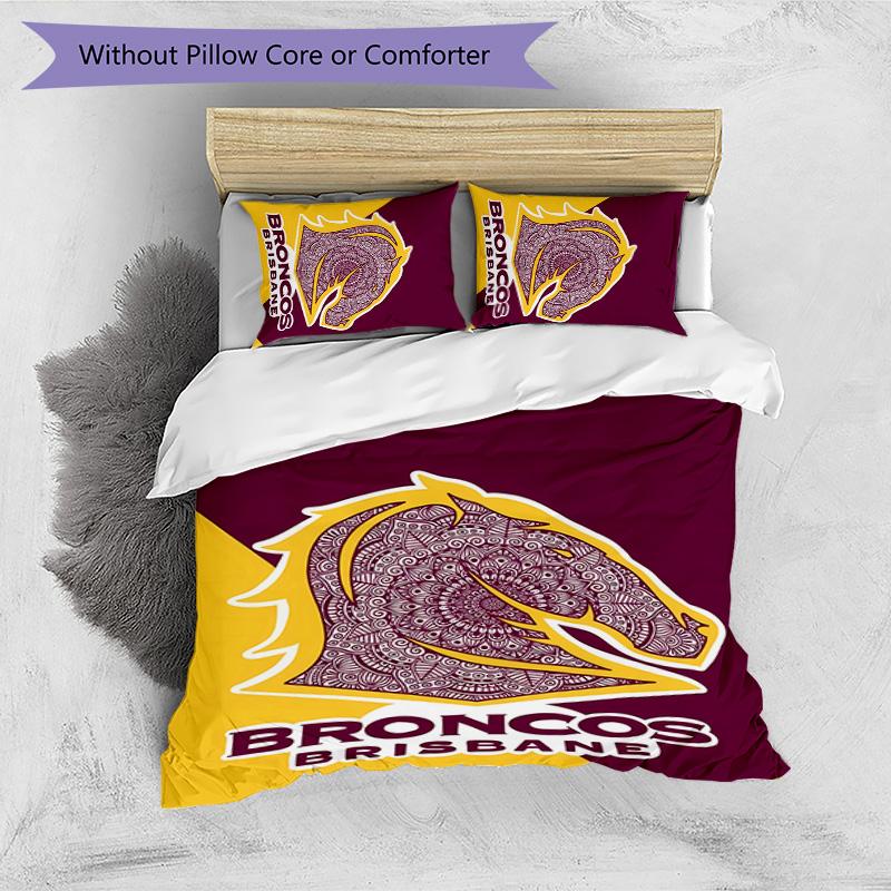 Brisbane Broncos Printed 3PCS Bedding Set Soft Breathable Duvet Cover Pillowcases Set Washable Bedroom Decor Home Gift