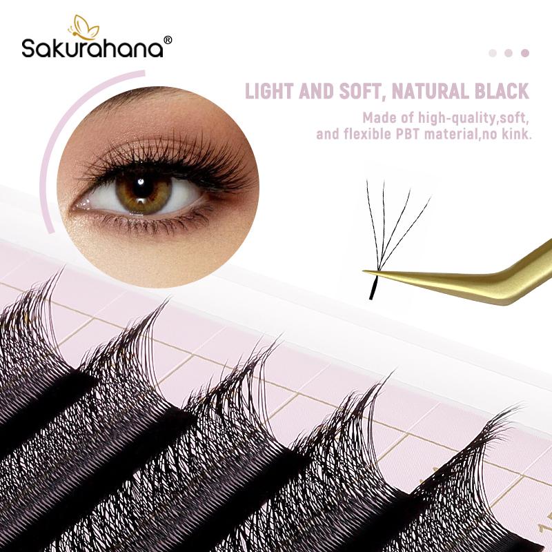SAKURAHANA Automatic Flowering W Shaped Bloom 3D 4D 5D Premade Fans Natural Soft Professional Eyelashes for Makeup