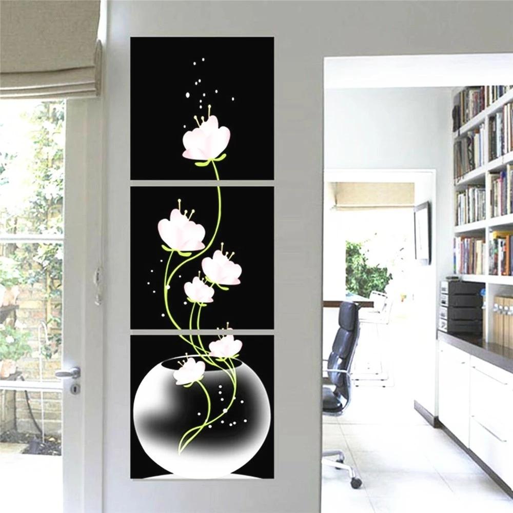 huacan 3 шт./компл., полная квадратная алмазная живопись, цветок, алмазная вышивка, распродажа, картины из горного хрусталя, мозаика, триптих, декор для дома