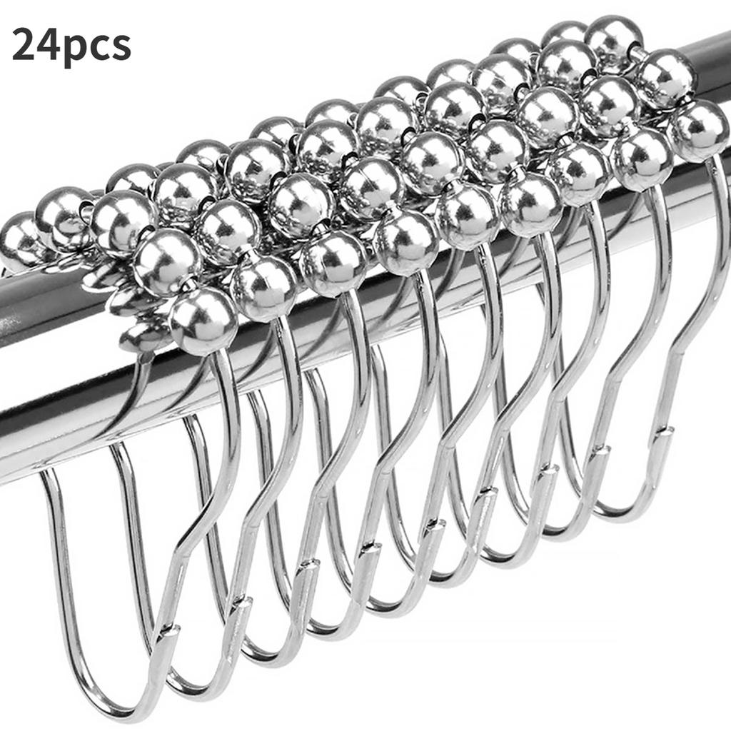 Shower Curtain Hooks Metal Shower Curtain Rings Anti-Drop Shower Hooks for Bathroom Shower Rod Roller Glide Shower Curtain