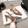 New Pointed High Heels Women's Tweed Stiletto Sandals Shallow Mouth Bag Head Empty Single Shoes
