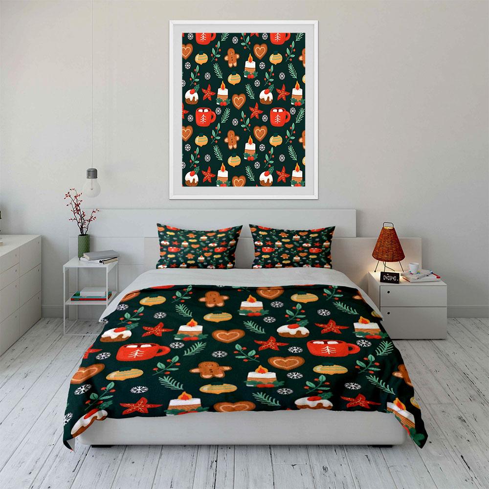 Christmas Pattern with Sweets Bedding Duvet Cover Set Duvet Cover Pillowcases (1*Duvet Cover 2*Pillowcases, without duvet insert)