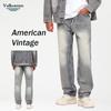 2024 Four Seasons Новые мужские брюки из денима Простые ретро-брюки в стиле вестерн-ковбой Фэн-шуй Выстиранные старые свободные прямые брюки