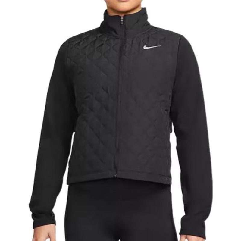 Nike Однотонный теплый хлопковый жилет с логотипом на молнии, женский жилет, черный DM1543-010