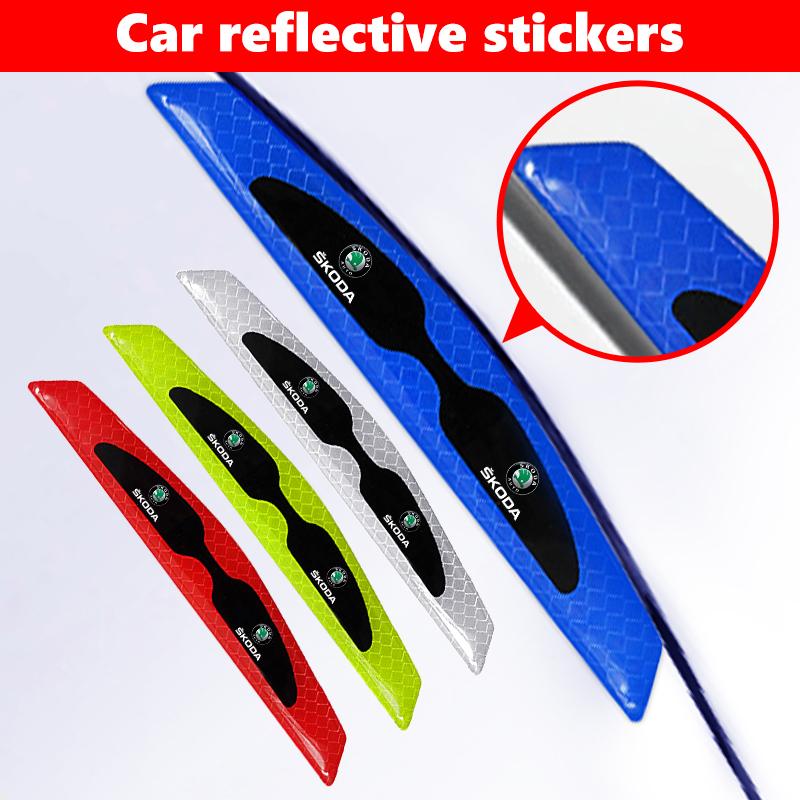 VIJT4 For Skoda 4pcs Reflective Car Door Edge Protector Sticker Anti Collision Anti-scratch Strip S Kodiaq Octavia 2 3 Yeti Karoq