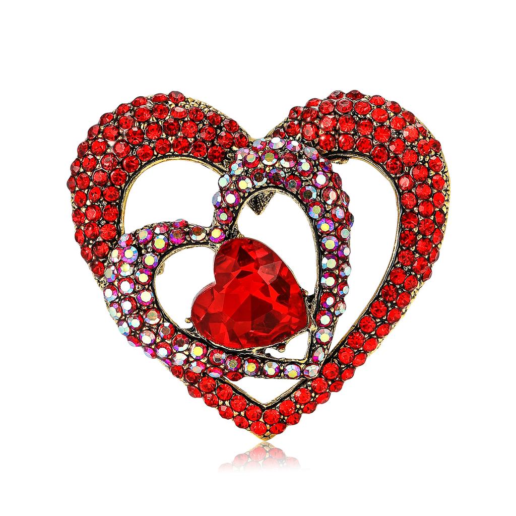 New Fashionable Alloy Rhinestone Hollow Heart Brooch with Elegant Temperament, Fashionable Women's Chest Flower Jewelry
