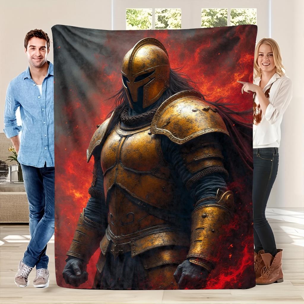Mythical Warrior Flame Pattern Flannel printed blanket suitable for all seasons suitable for living room office sofa and travel