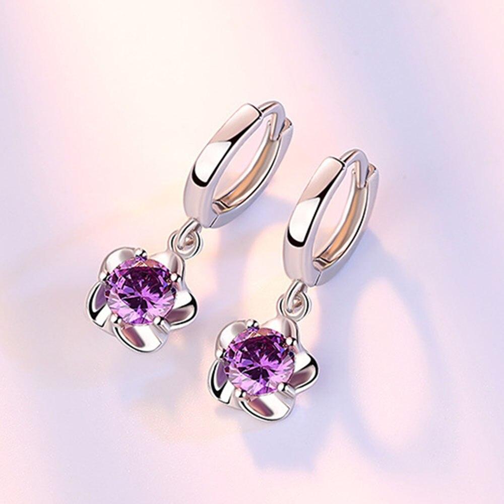 New 925 Sterling Silver Women Earrings Pendant Fashion Peony All -Match High Quality Zircon Pair Earring Jewelry Gift