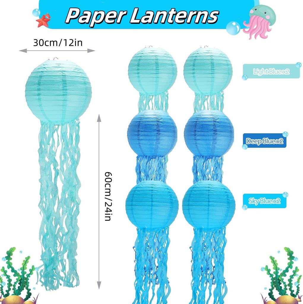 6PCS Jellyfish Paper Lanterns Under The Sea Party Decorations Hanging Jelly Fish for Mermaid Ocean Themed Birthday Party