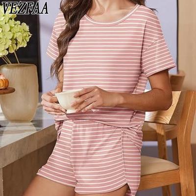 Женские модные повседневные летние весенние полосатые брюки с коротким рукавом и круглым вырезом, костюмы