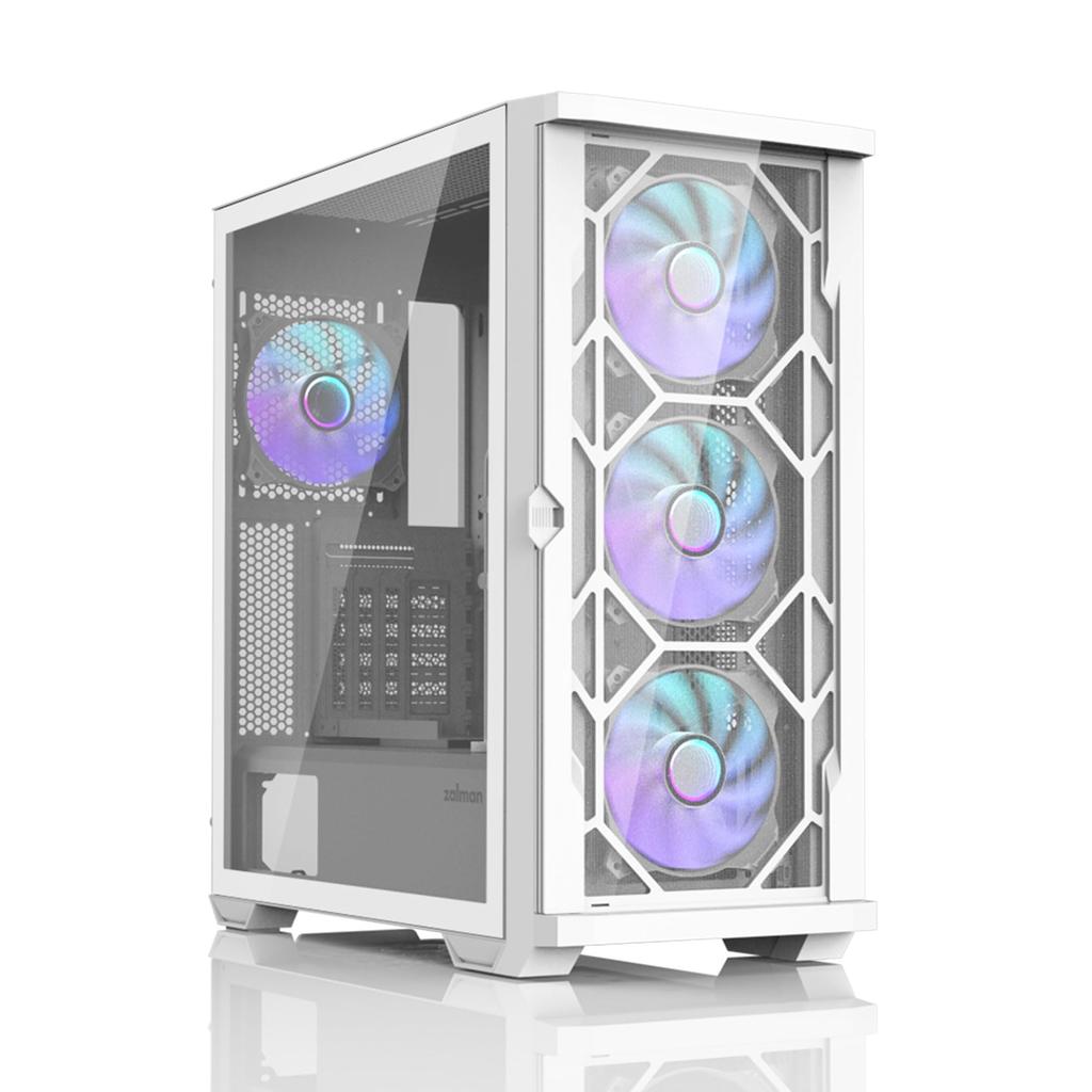 ZALMAN Z10 DUO WHITE 120mm Mid Tower ATX PC Case with 4 ARGB GPU Vertical and RGB Controller CS8759 Fans, Unit,
