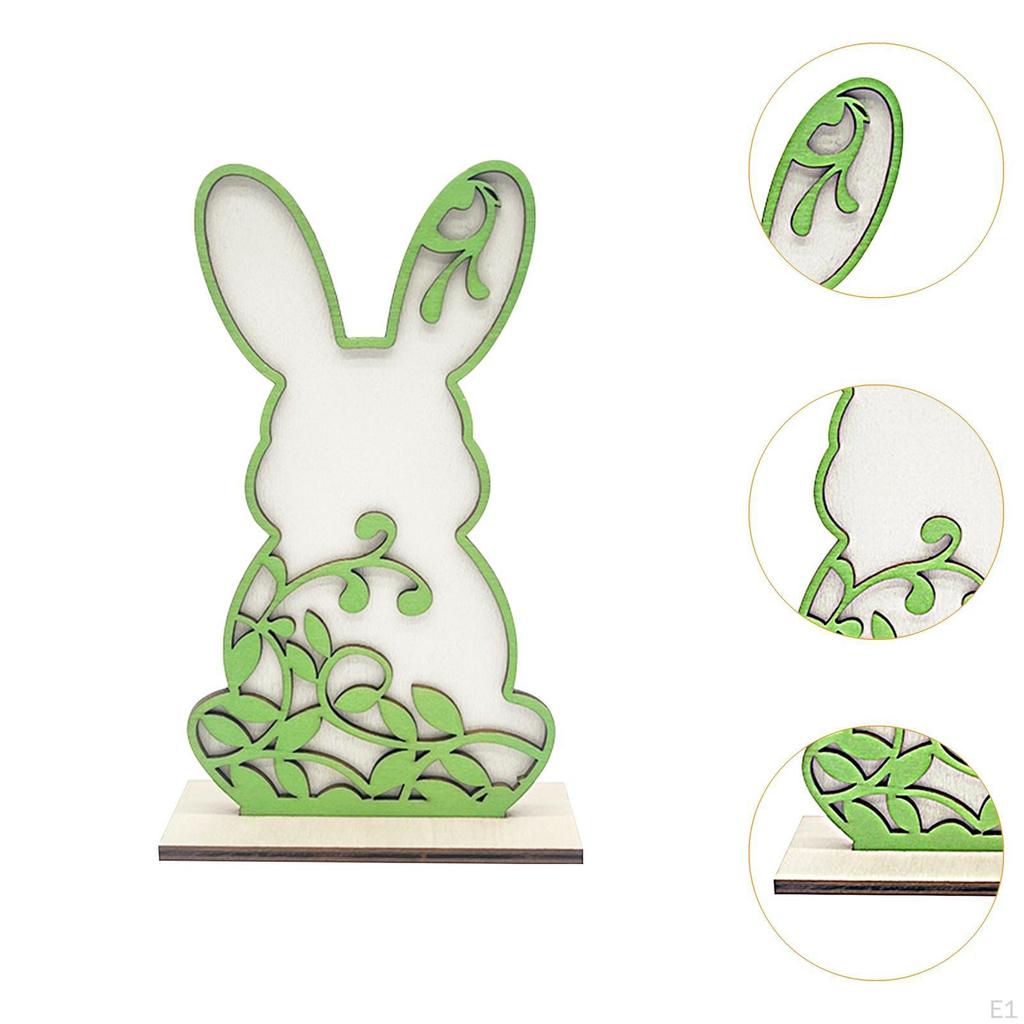Easter Bunny Wood Sign Desktop Ornament Decor Rabbit Tabletop Centerpiece for Shelf Indoor