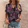 Retro Print Women's T Shirt Classic Floral Tees For Ladies Summer V-Neck Short Sleeve Tops Female Oversized Clothes Daily Blouse